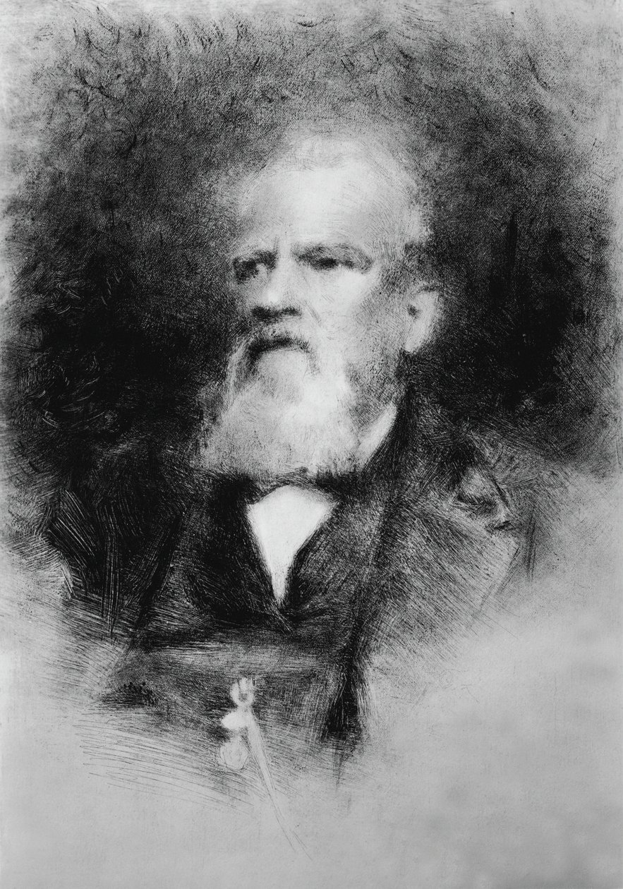 Portret Alberto Mazzucato (1813-1877), kompozytora włoskiego, akwaforta autorstwa John Ward Dunsmore