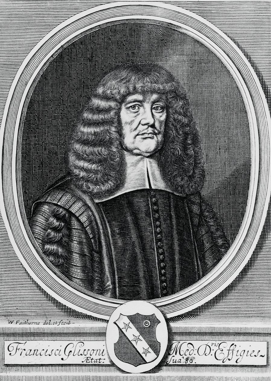 Portret Francis Glisson (1597-1677), brytyjski fizyk, anatom i lekarz, grawerunek autorstwa John Ward Dunsmore