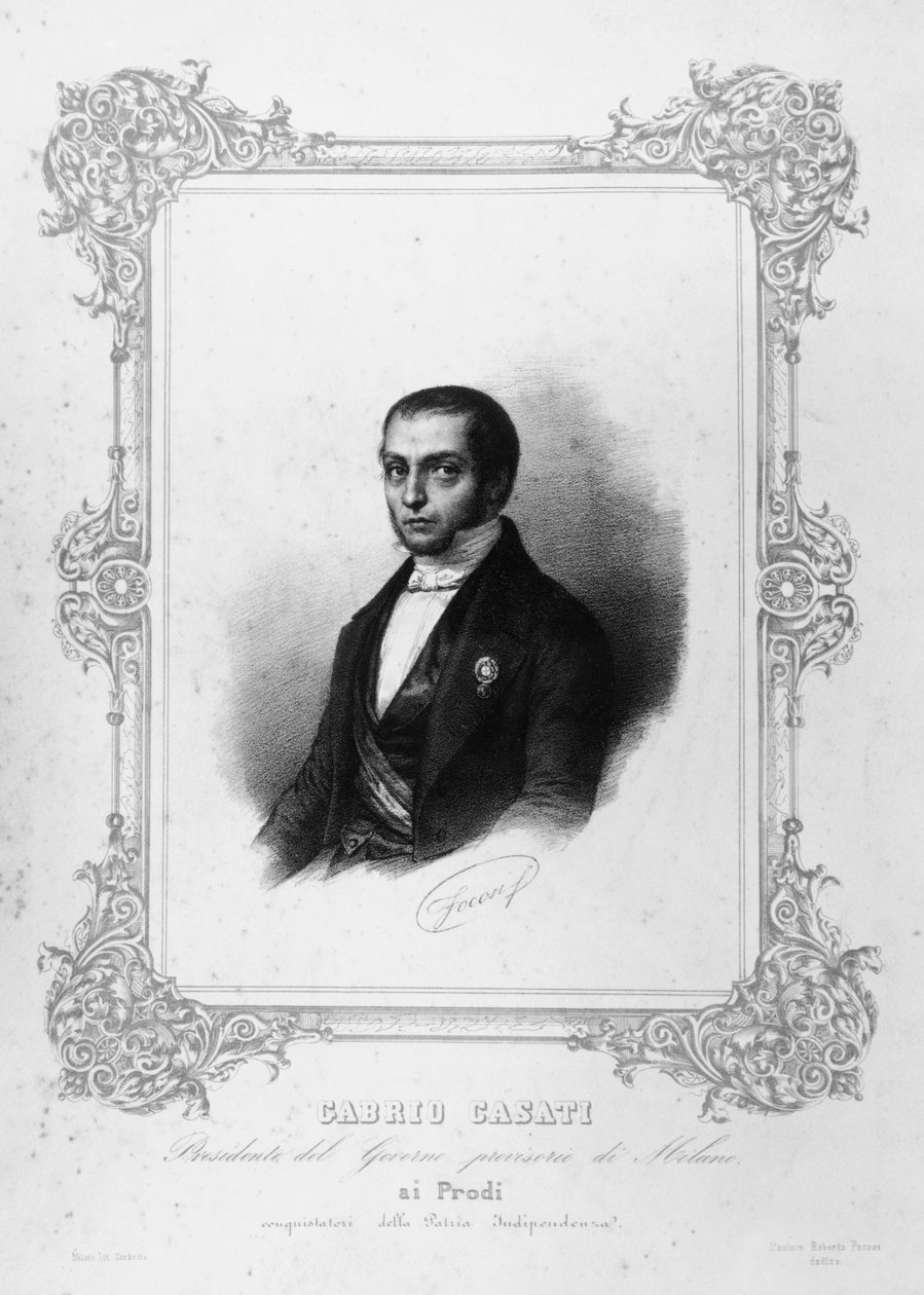 Portret Gabrio Casati (1798-1873), włoskiego polityka, który był premierem Królestwa Sardynii, rycina autorstwa John Ward Dunsmore