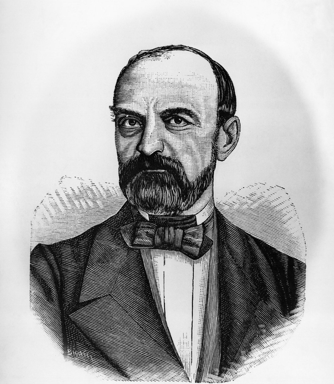 Portret Giovanniego Lanzy (1810-1882), włoskiego polityka, który był prezesem Rady Ministrów Królestwa Włoch od 1869 do 1873, grawerowanie autorstwa John Ward Dunsmore