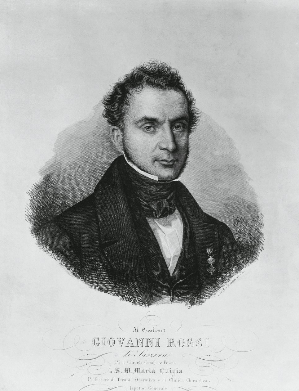 Portret Giovanniego Rossiego (XIX w.), włoskiego chirurga, rycina po obrazie Enrico Bandiniego (1807-1888) autorstwa John Ward Dunsmore