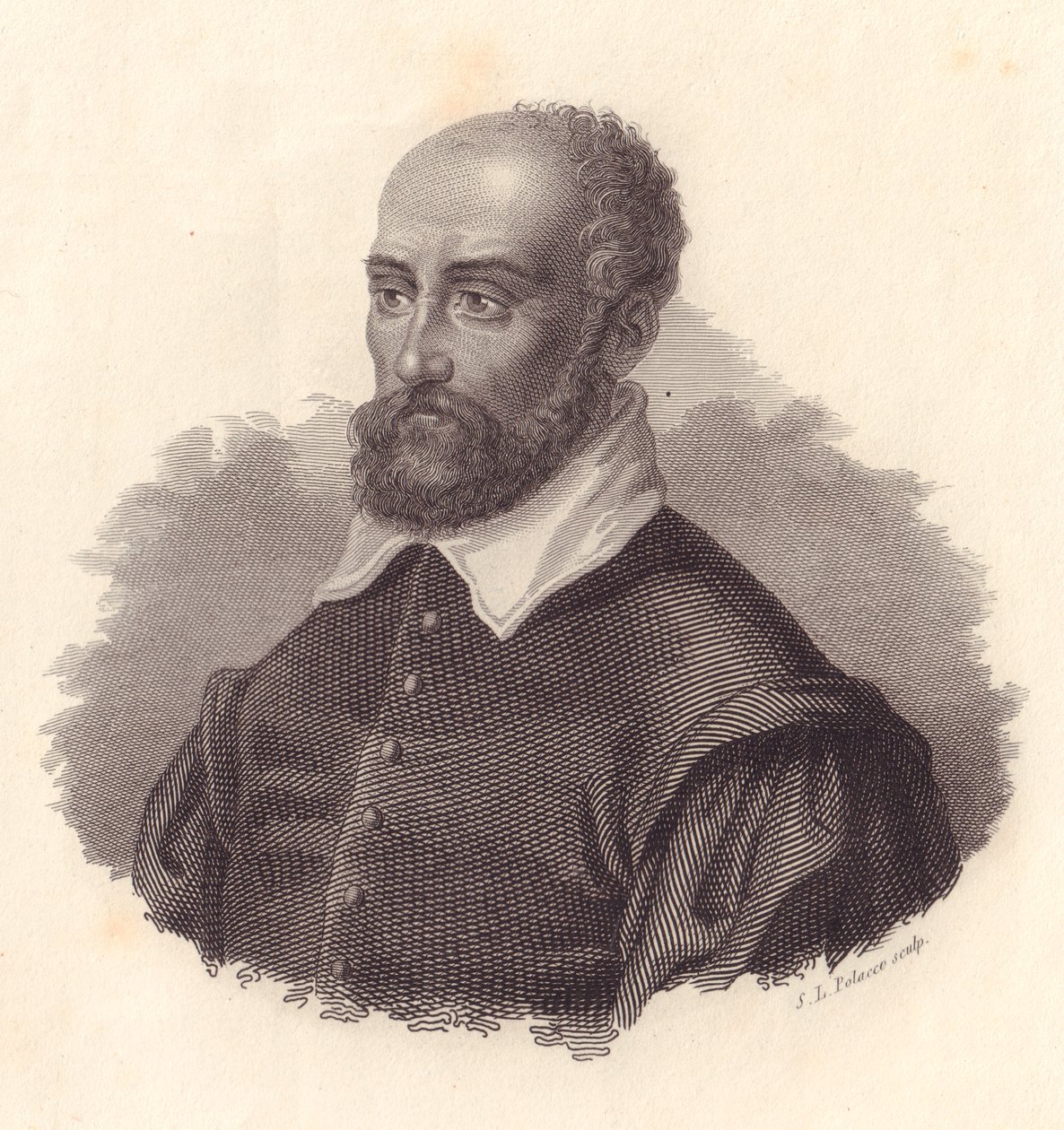 Portret włoskiego architekta Andrei Palladio, pseudonim Andrea di Pietro (1508-1580), miedzioryt autorstwa John Ward Dunsmore