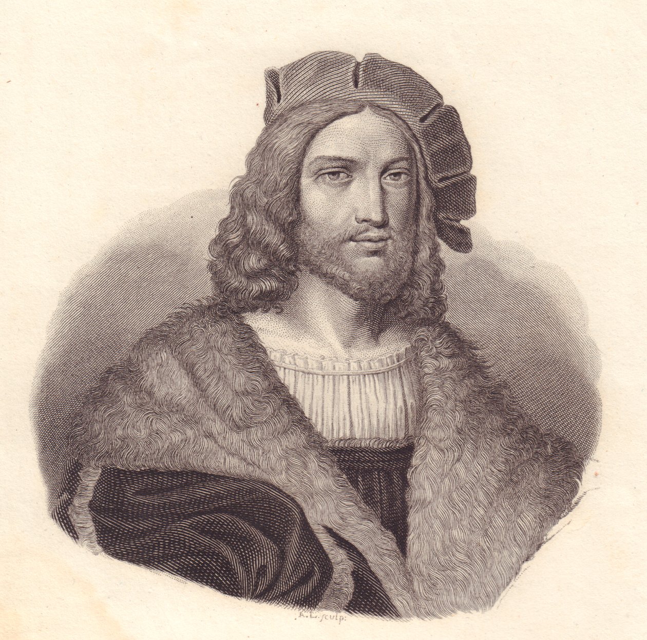 Portret włoskiego poety Antonio Tebaldeo (1463-1537), miedzioryt na podstawie obrazu Rafaela autorstwa John Ward Dunsmore