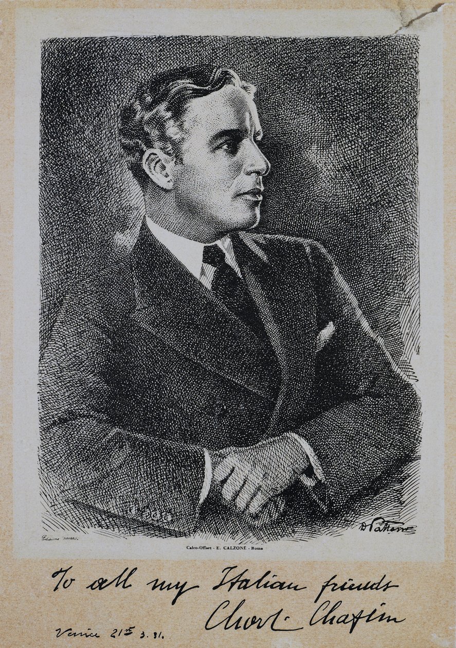 Portret Sir Charlesa Spencera Chaplina (1889-1977), angielskiego aktora i reżysera autorstwa John Ward Dunsmore