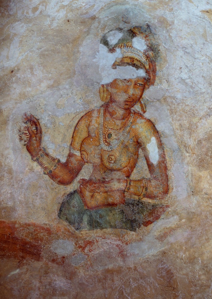 Sri Lanka, Fresk dziewcząt w kompleksie archeologicznym Sigiriya (Lista Światowego Dziedzictwa UNESCO) autorstwa John Ward Dunsmore