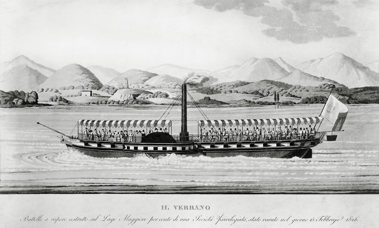 Verbano, pierwszy statek parowy wprowadzony do eksploatacji na Lago Maggiore autorstwa John Ward Dunsmore