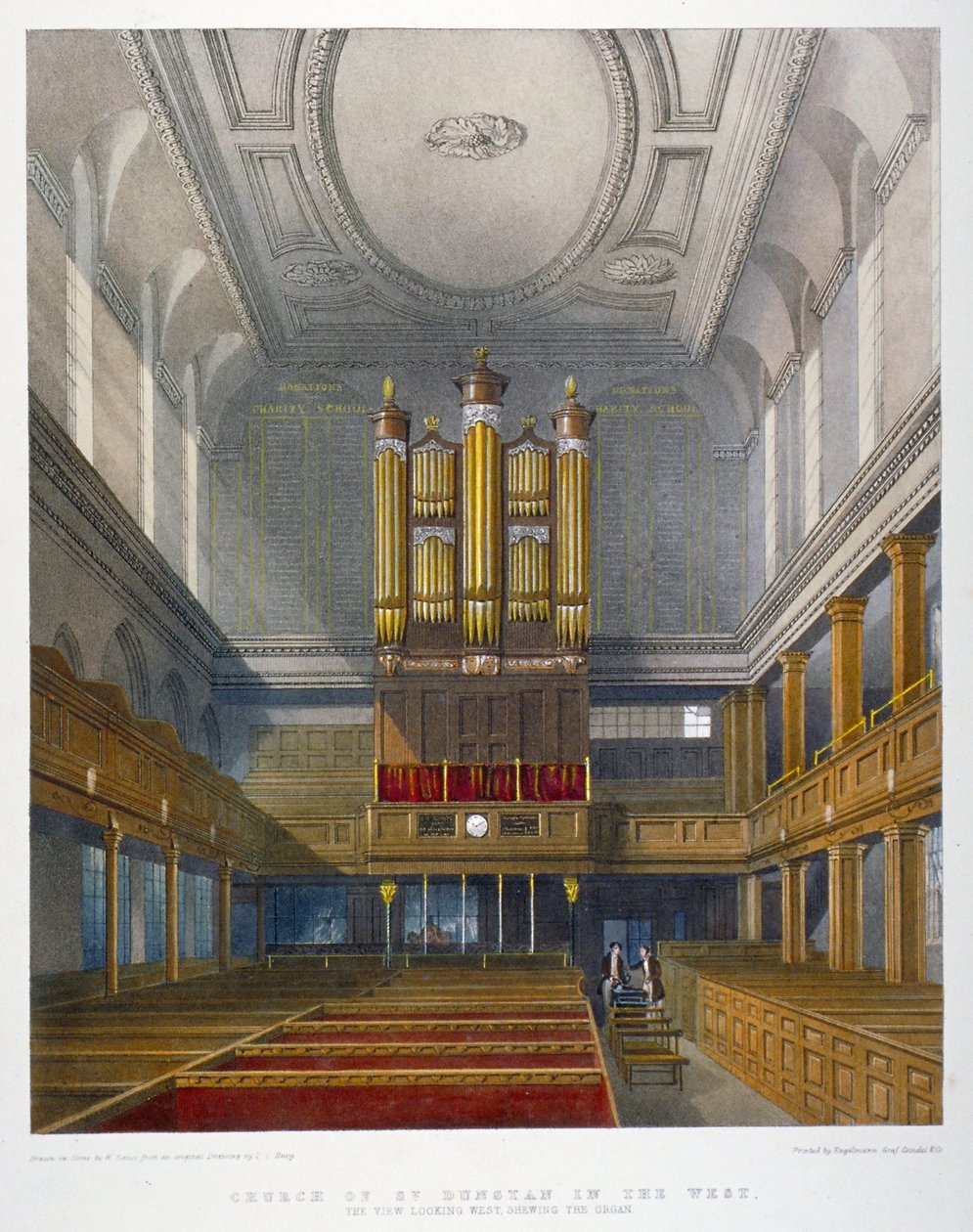 Wnętrze, patrząc na zachód, kościół św Dunstana na zachodzie, Fleet Street, City of London, 1829 autorstwa W Ganci