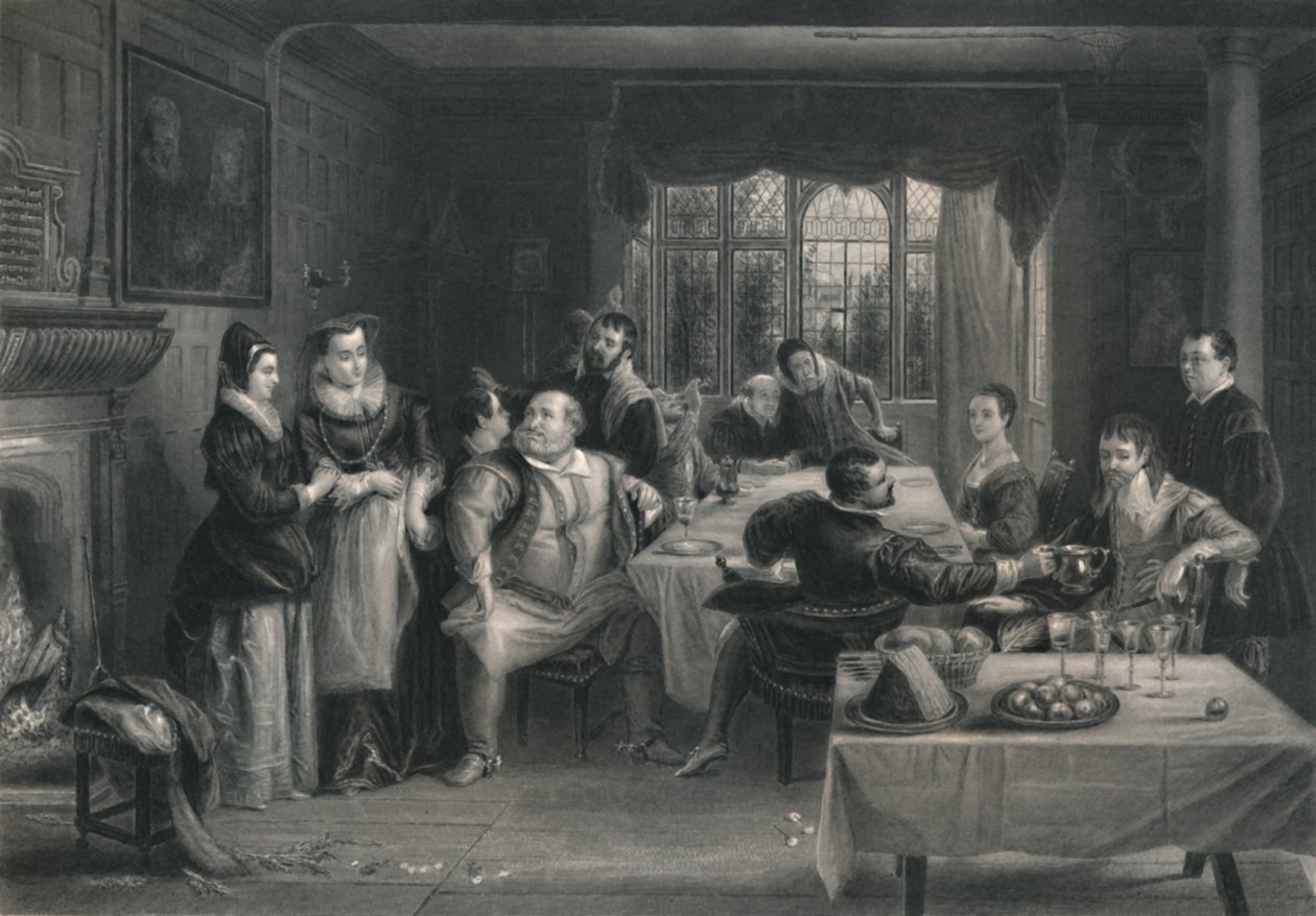 Falstaff i jego przyjaciele Wesołe żony Windsoru, ok. 1870 r. autorstwa W. Greatbatch