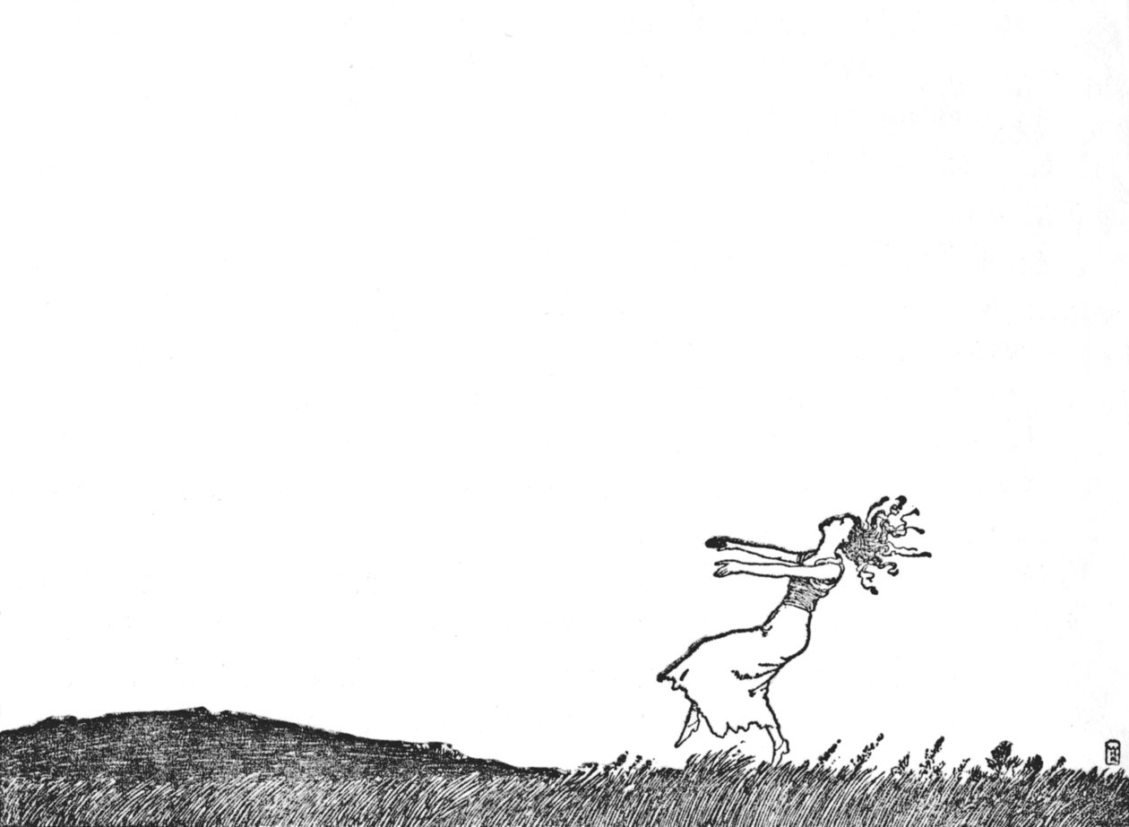 Taniec musi, nad polem i łąką, ok. 1930 autorstwa William Heath Robinson