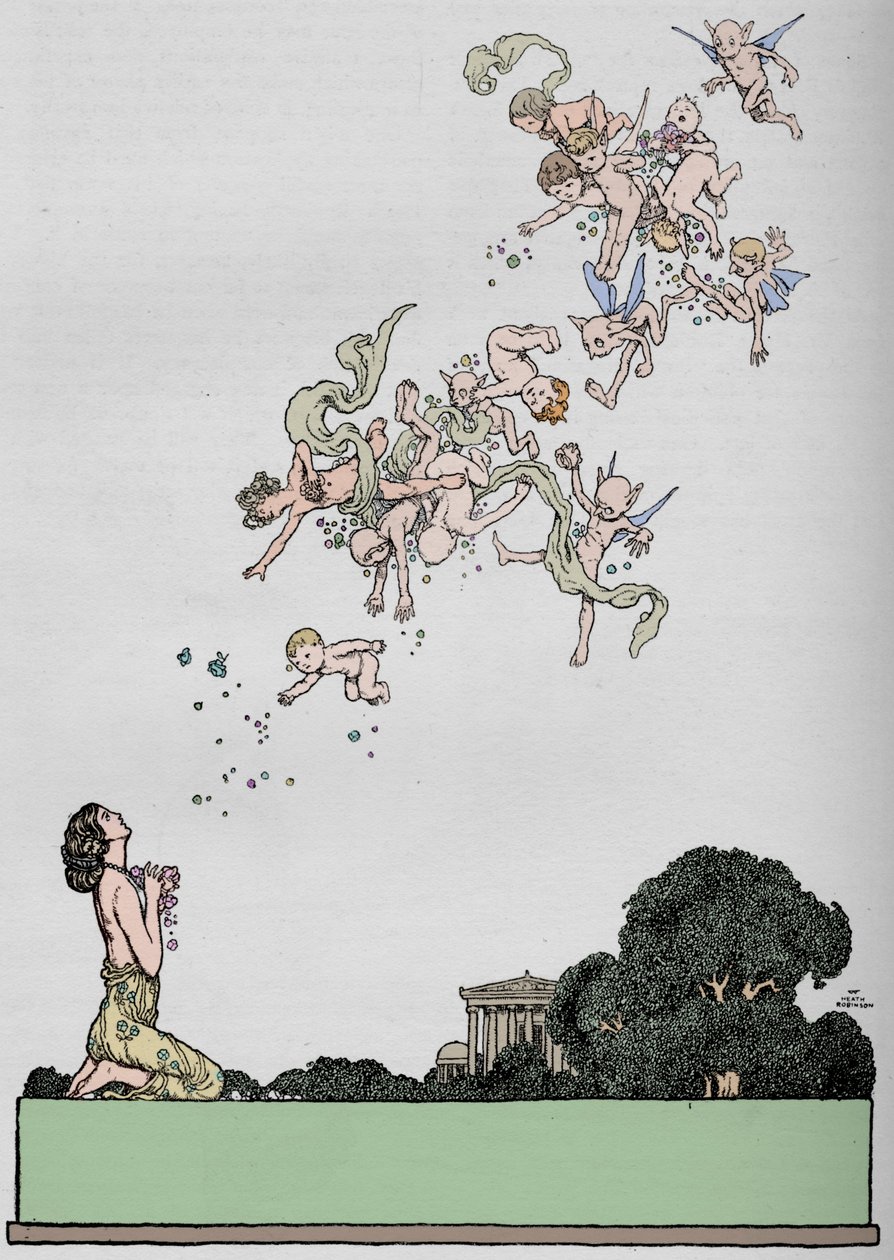 Pół tytułu do "Snu nocy letniej", 1914 autorstwa William Heath Robinson