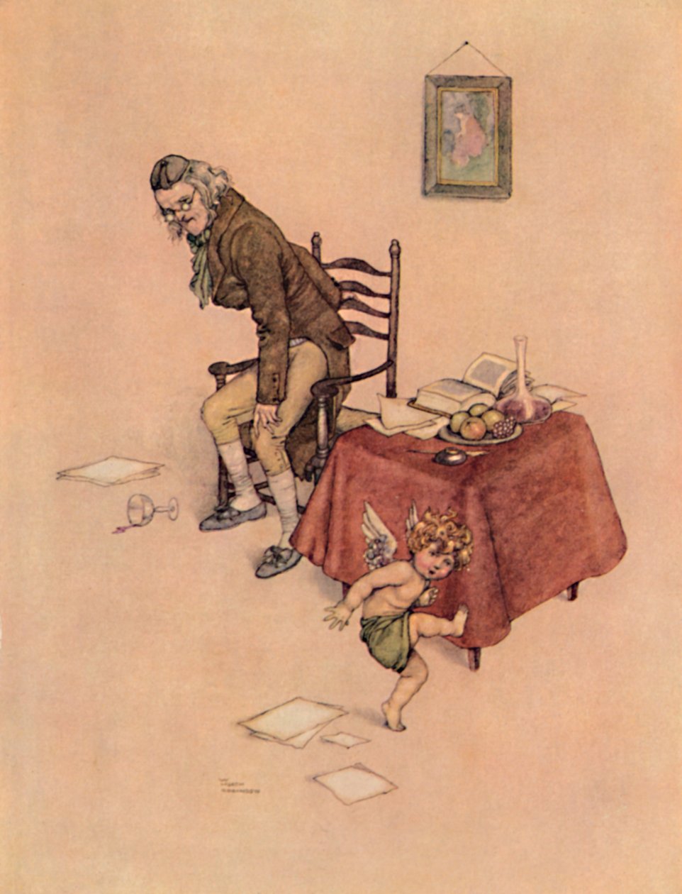 Zeskoczył z kolana starca i tańczył wokół niego na podłodze, ok. 1930 r autorstwa William Heath Robinson