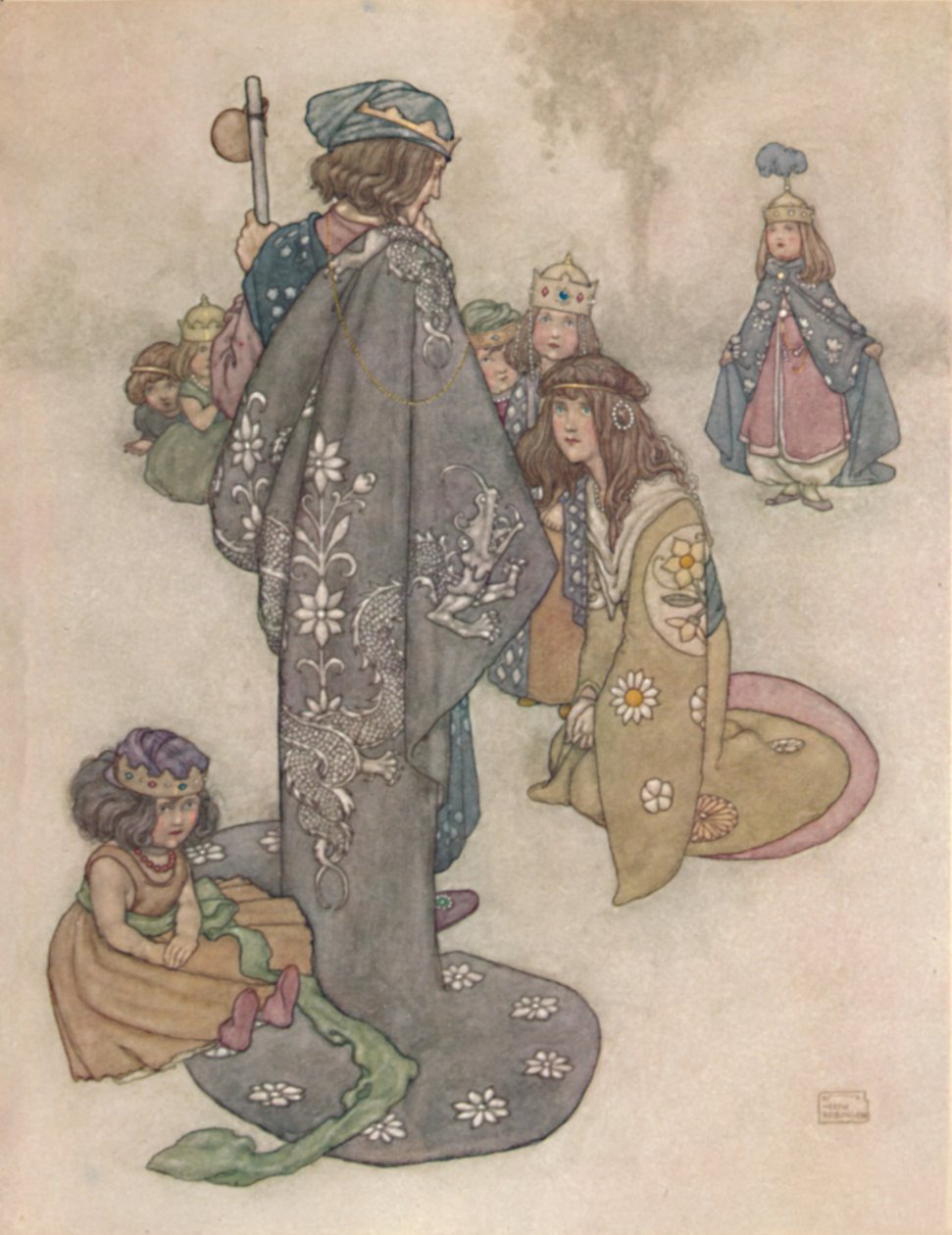 Znalazł mnóstwo księżniczek, ale czy były prawdziwymi księżniczkami, to było dla niego niemożliwe autorstwa William Heath Robinson