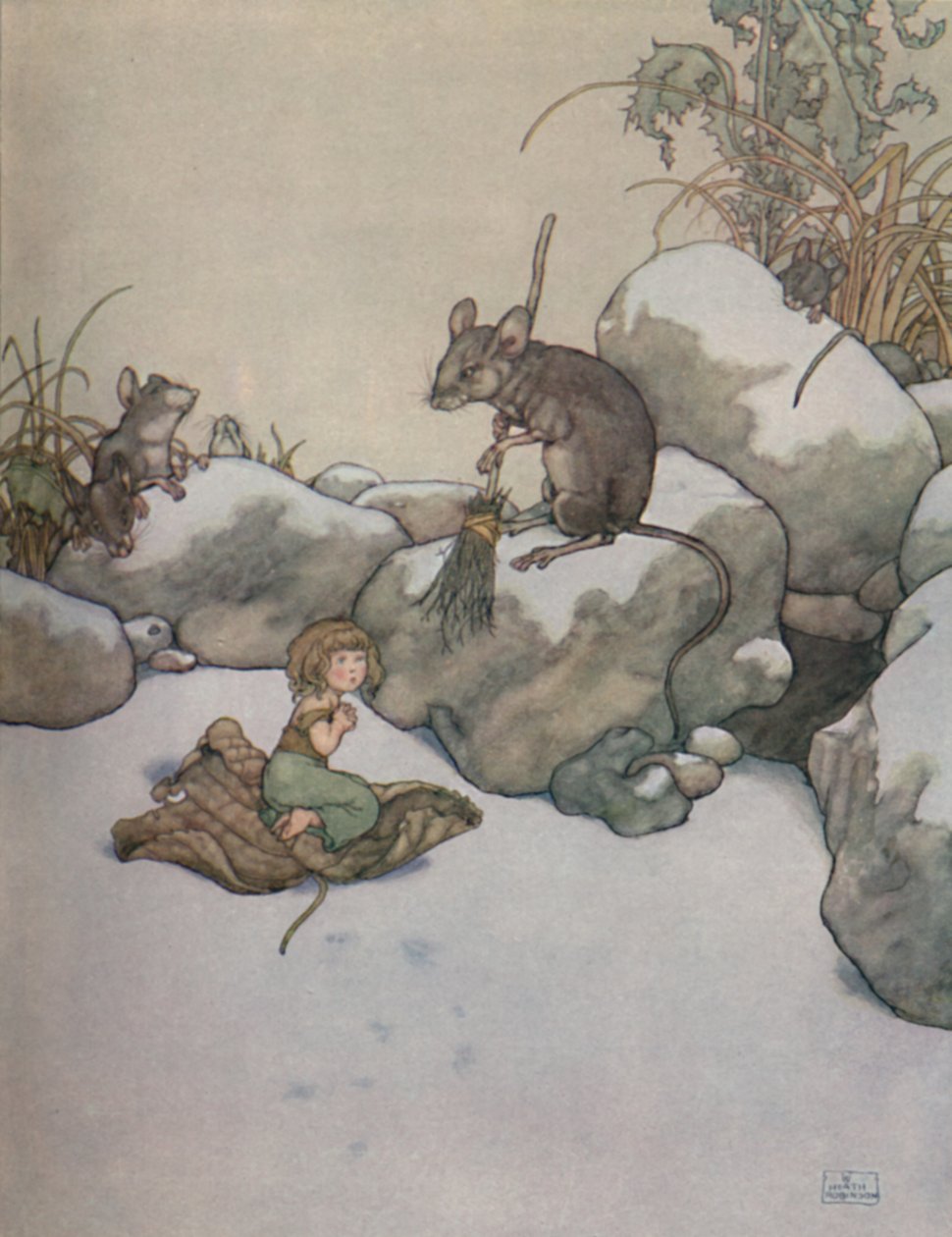 Stała przy drzwiach i błagała o kawałek jęczmienia, ok. 1930 r. autorstwa William Heath Robinson