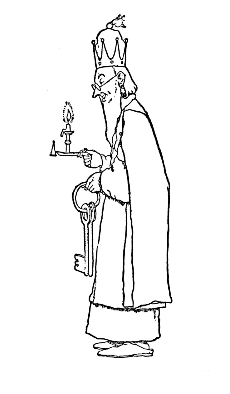 Stary król sam wyszedł, aby go otworzyć, ok. 1930 r autorstwa William Heath Robinson