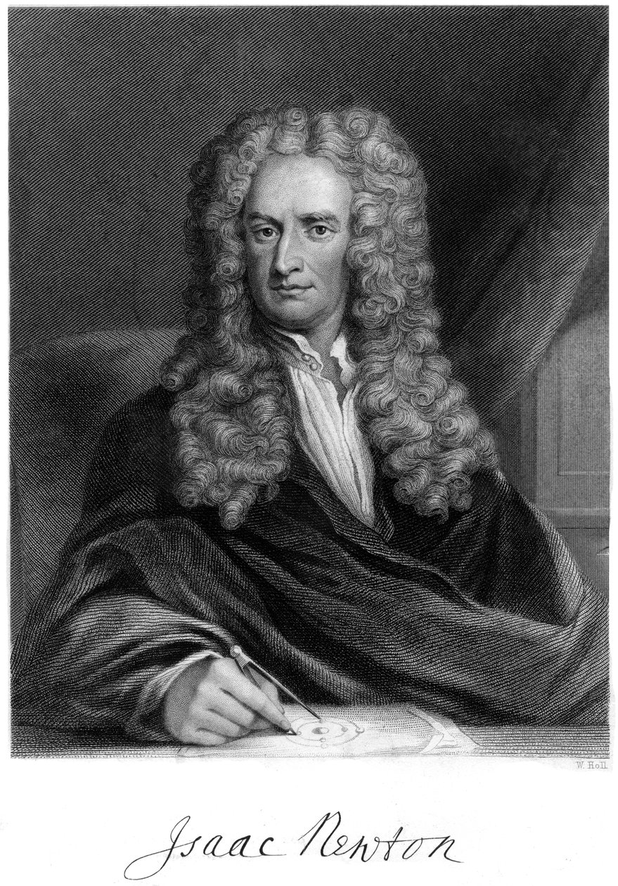 Sir Isaac Newton, angielski matematyk, astronom i fizyk, XIX wiek. autorstwa W. Holl