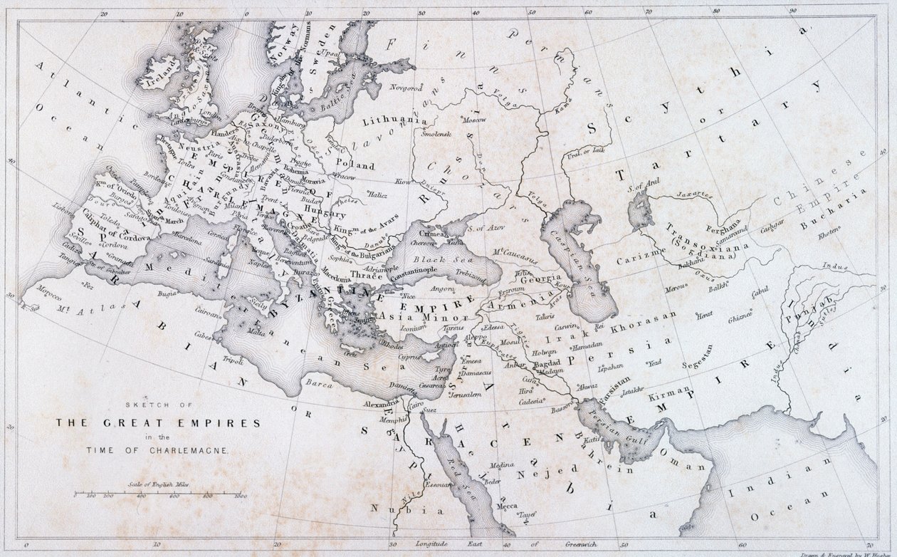 Wielkie imperia w czasach Karola Wielkiego, ok.1850 autorstwa W Hughes