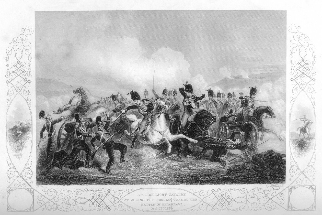 Lekka kawaleria atakująca rosyjskie działa pod Kominiarką podczas wojny krymskiej, 1854 1857. autorstwa W. Hulland