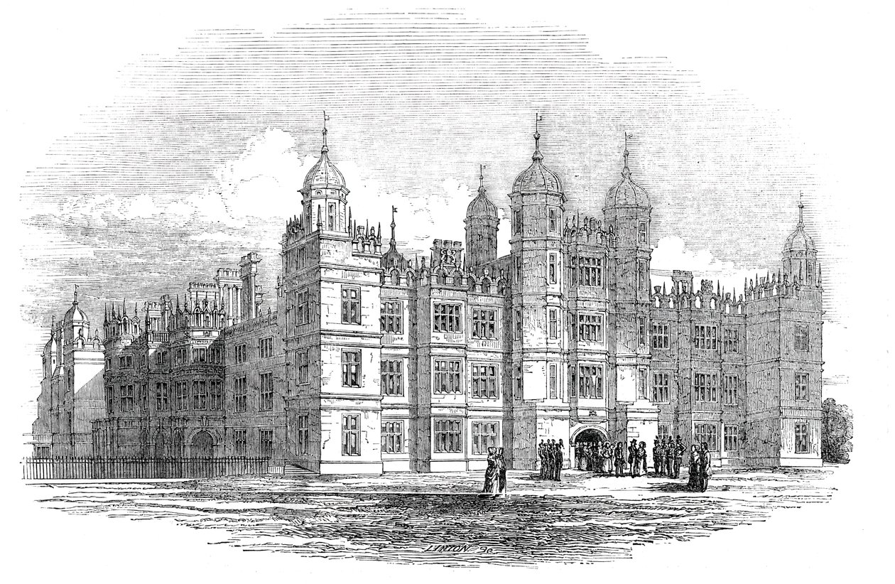 Burghley House - front północny, 1844. autorstwa W. J. Linton