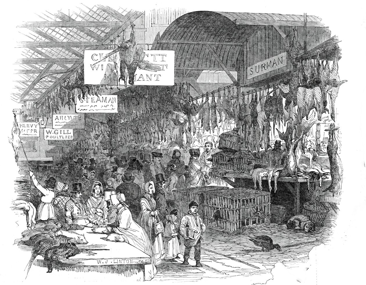 Targ Leadenhall, w Wigilię 1845. autorstwa W. J. Linton