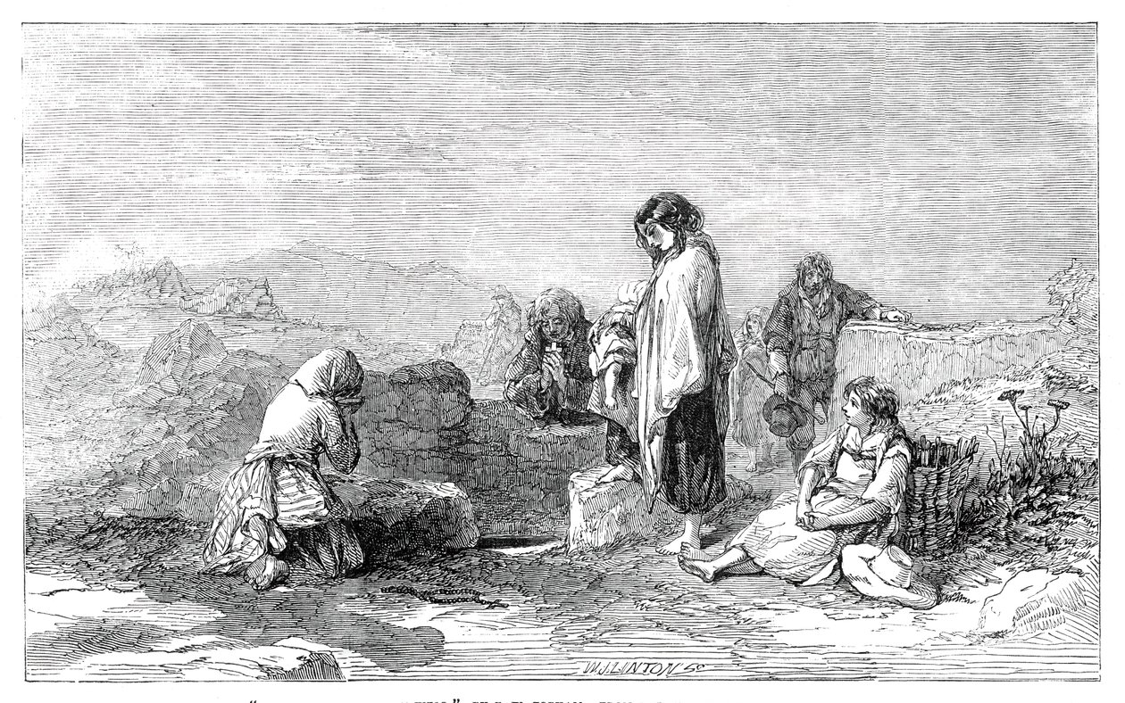 Pielgrzymi do Świętej Studni - F.W. Topham - z nowej wystawy akwareli, 1845. autorstwa W. J. Linton