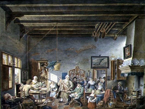 Wnętrze holenderskiej tawerny (według obrazu Johannesa Petrusa van Horstocka) (1745-1825) 1824 (akwarela na papierze) autorstwa W. Jansens