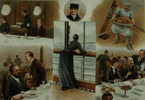 Kanał dolny, skutki choroby morskiej u niektórych pasażerów, z „P & O Pencillings”, c.1890 (lito) autorstwa W. Lloyd