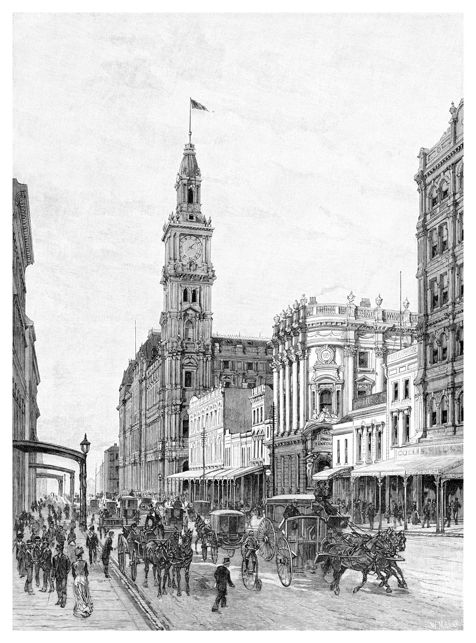 Elizabeth Street, Melbourne, Wiktoria, Australia, 1886. autorstwa W. Mollier