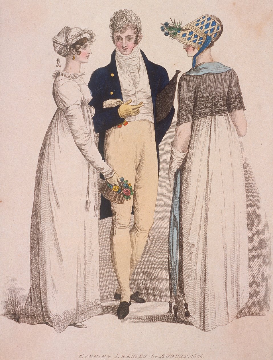Dwie kobiety i mężczyzna w sukni wieczorowej, 1808 autorstwa W Read