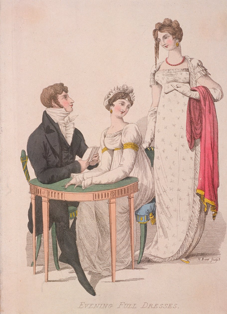 Dwie kobiety i mężczyzna w pełnej sukni wieczorowej, c1810 autorstwa W Read