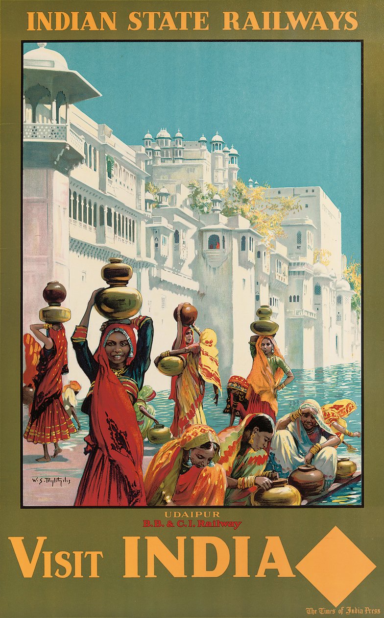 Odwiedź Indie, Udaipur”, plakat reklamowy indyjskich kolei państwowych (kolorowa litografia) autorstwa W. S. Bylityllis