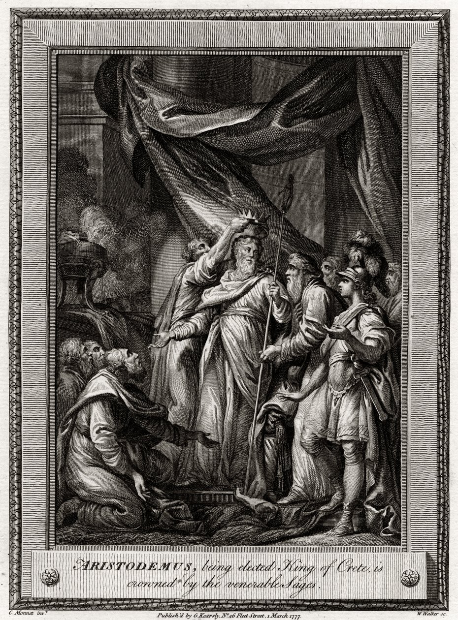 Aristodemus, wybrany na króla Krety, zostaje koronowany przez czcigodnych mędrców, 1777 autorstwa W. Walker