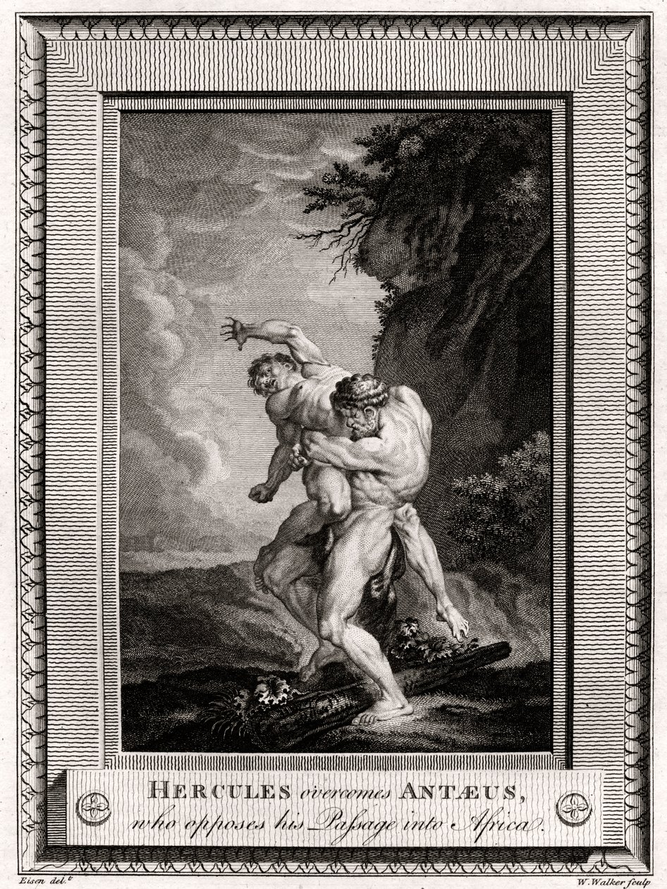 Herkules pokonuje Anteusza, który sprzeciwia się jego przejściu do Afryki, 1775 autorstwa W. Walker