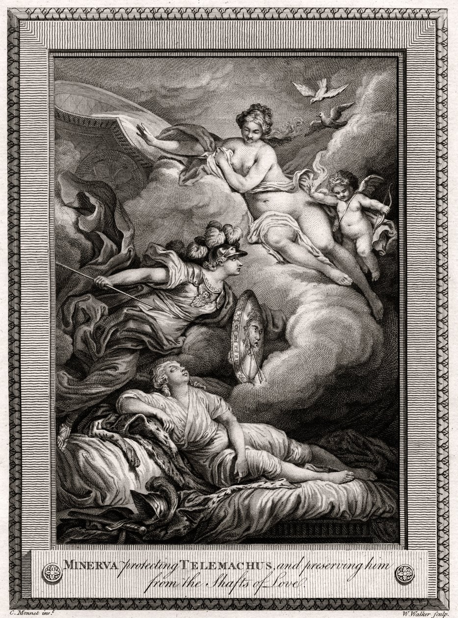 Minerwa chroniąca Telemacha i chroniąca go przed Wałami Miłości, 1775. autorstwa W. Walker