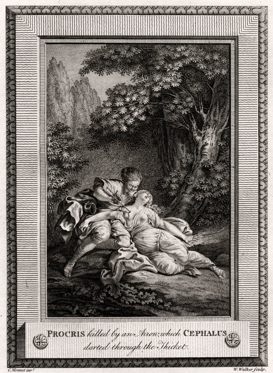 Procris Zabity strzałą, którą Cephalus przemknął przez zarośla, 1775 autorstwa W. Walker