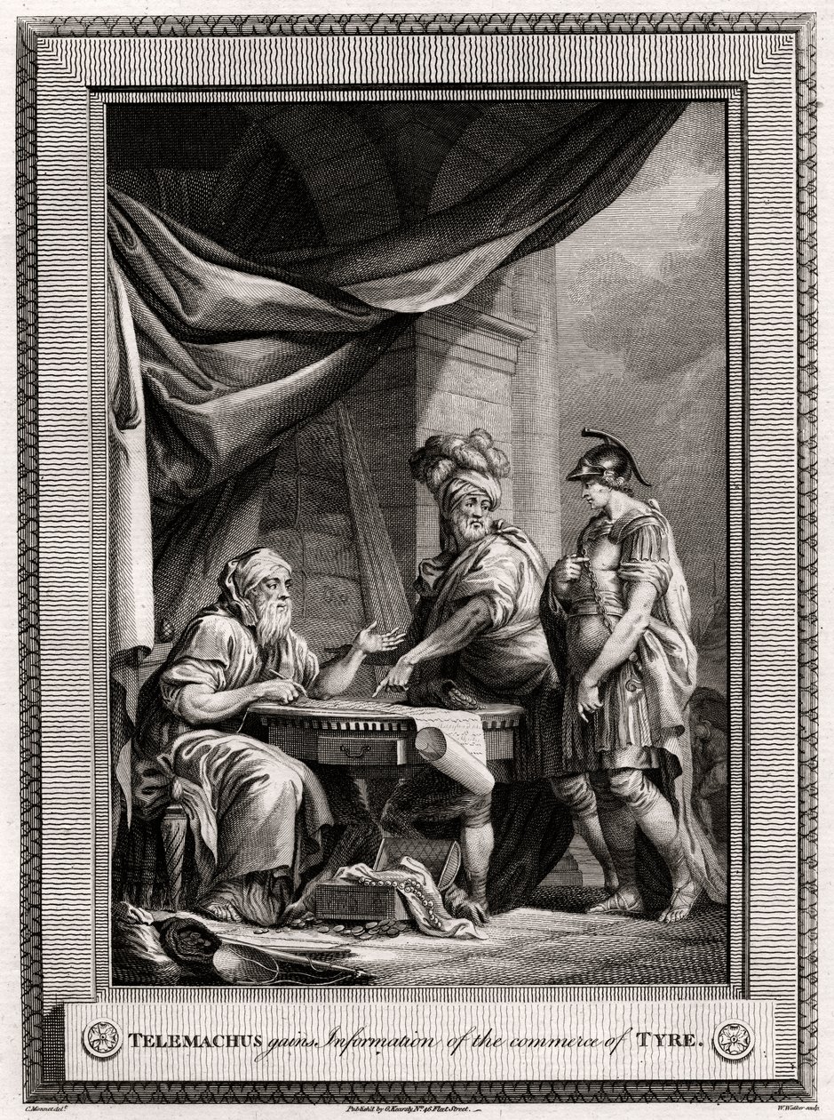 Telemach zdobywa informacje o handlu w Tyrze, 1775 autorstwa W. Walker