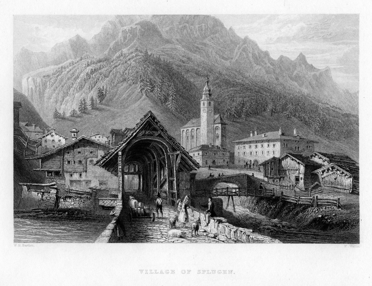 Wieś Splugen, Szwajcaria, 1834 autorstwa W. Wallis