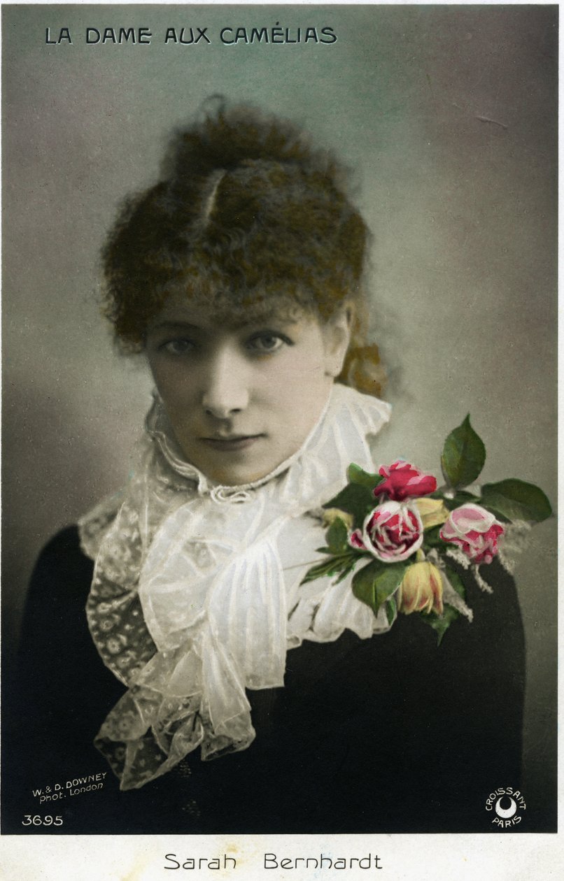 Henriette Rosine Bernard aka Sarah Bernhardt (1844-1923) jako „Dama kameliowa” Alexandre Dumas Jr. (zdjęcie) autorstwa W. and D. Downey