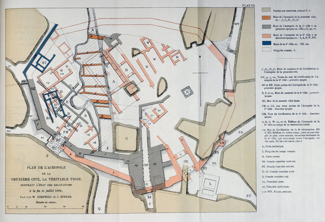 Mapa Akropolu 2. miasta w Troi, 1884 autorstwa W and Hoefler, J. Doerpfeld