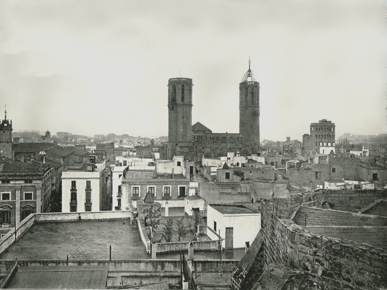 Część starego miasta z katedrą, Barcelona, Hiszpania, 1895. NOT autorstwa W and S Ltd