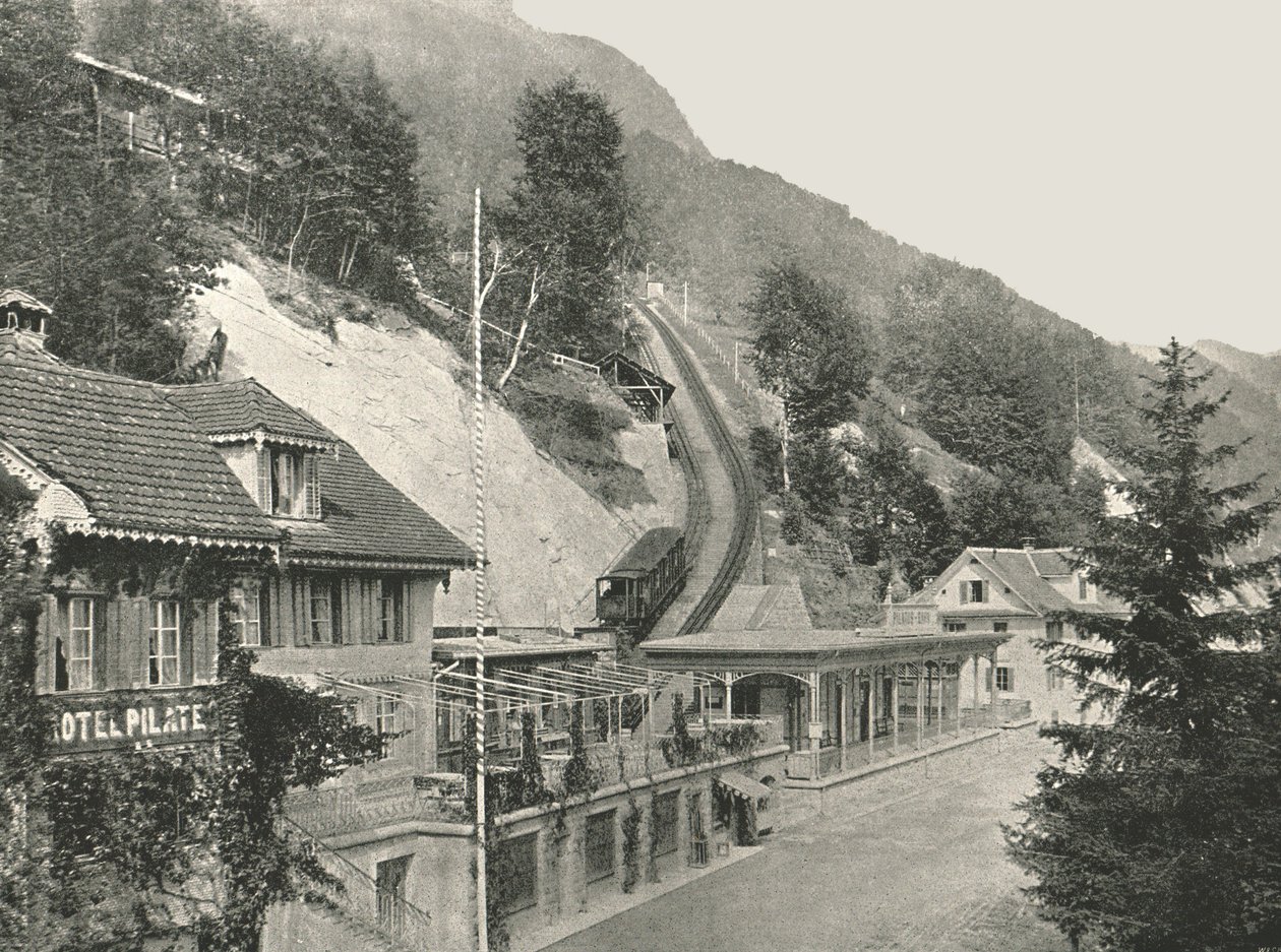 Początek Kolei Pilatus, Alpnachstad, Szwajcaria, 1895. autorstwa W and S Ltd