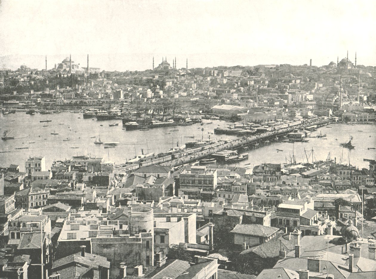Most Galata przez Złoty Róg, Konstantynopol, Imperium Osmańskie, 1895. autorstwa W and S Ltd