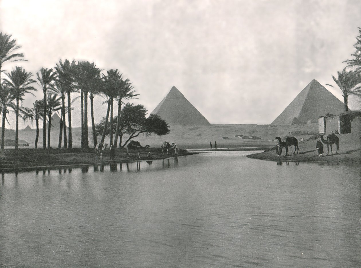 Piramidy i Nil, Gizeh, Egipt, 1895. autorstwa W and S Ltd