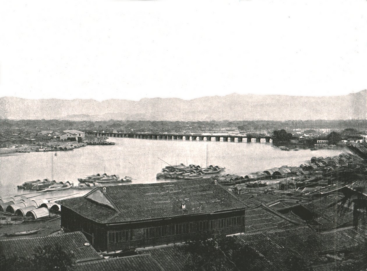 Rzeka Min i Wielki Most, Foochow, Chiny, 1895. autorstwa W and S Ltd