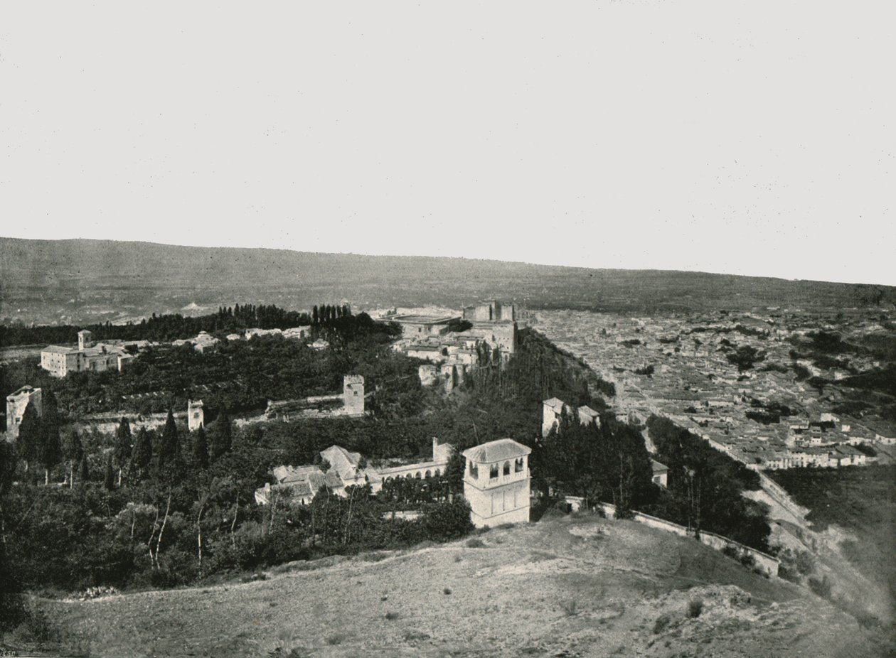Miasto i Alhambra, Granada, Hiszpania, 1895. autorstwa W and S Ltd