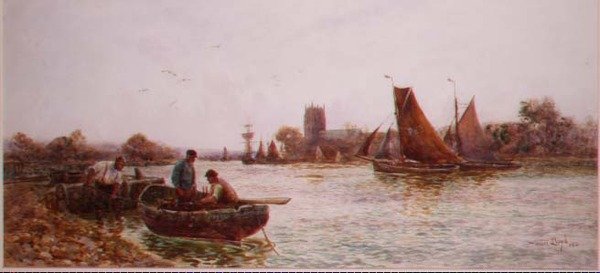 Rybacy w pobliżu nabrzeża w Christchurch, Hampshire autorstwa Walker Stuart Lloyd
