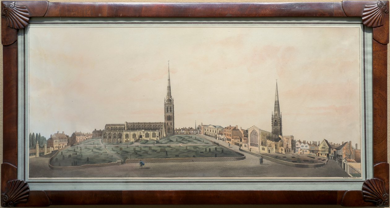 Panoramiczny widok na miasto Coventry (toaleta z piórem i atramentem na papierze) autorstwa Walker