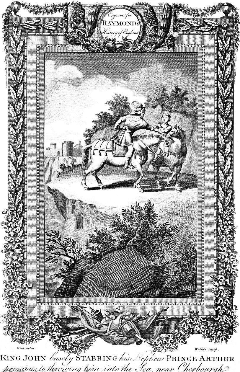 Król Jan 1167-1216 dźgający swojego siostrzeńca, księcia Artura, XIX wiek. autorstwa Walker