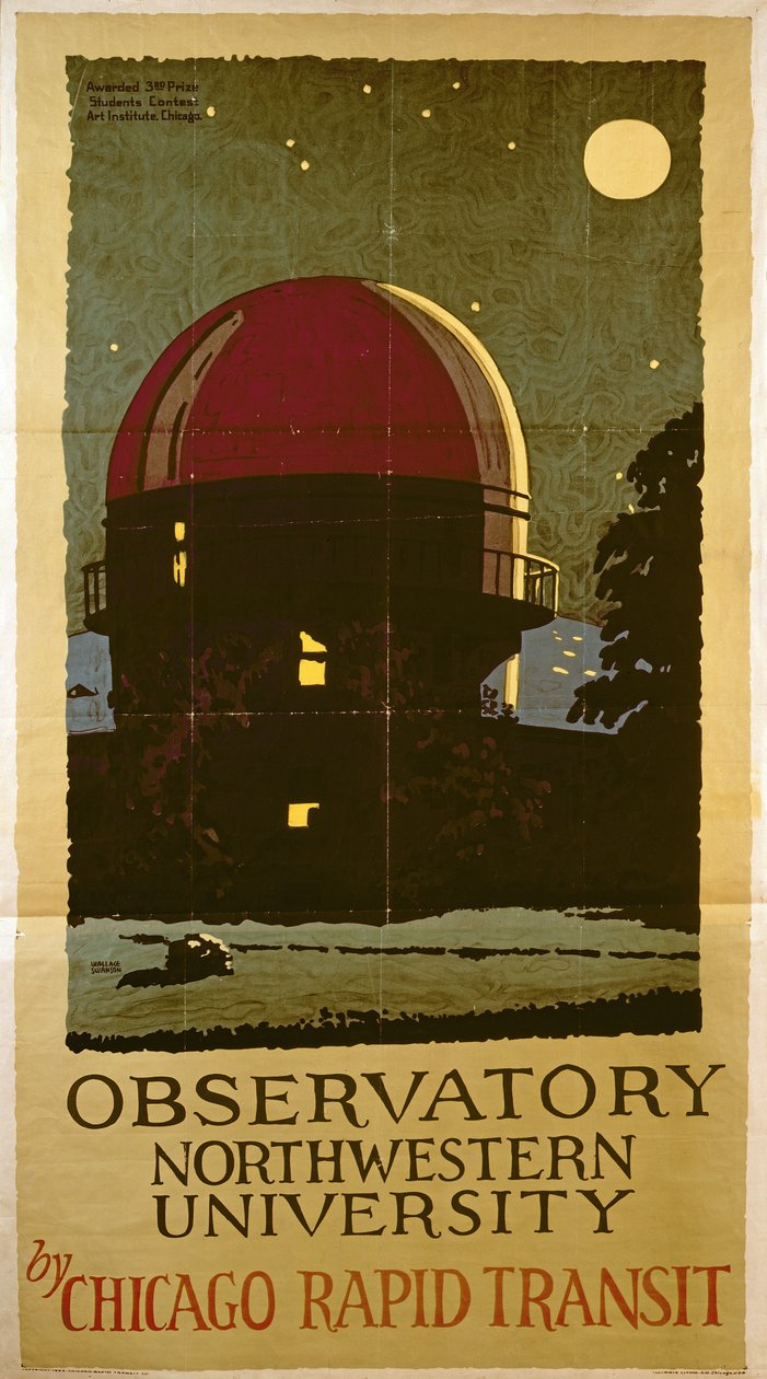 Obserwatorium Northwestern University, plakat dla Chicago Rapid Transit Company, USA, 1925 autorstwa Wallace Swanson