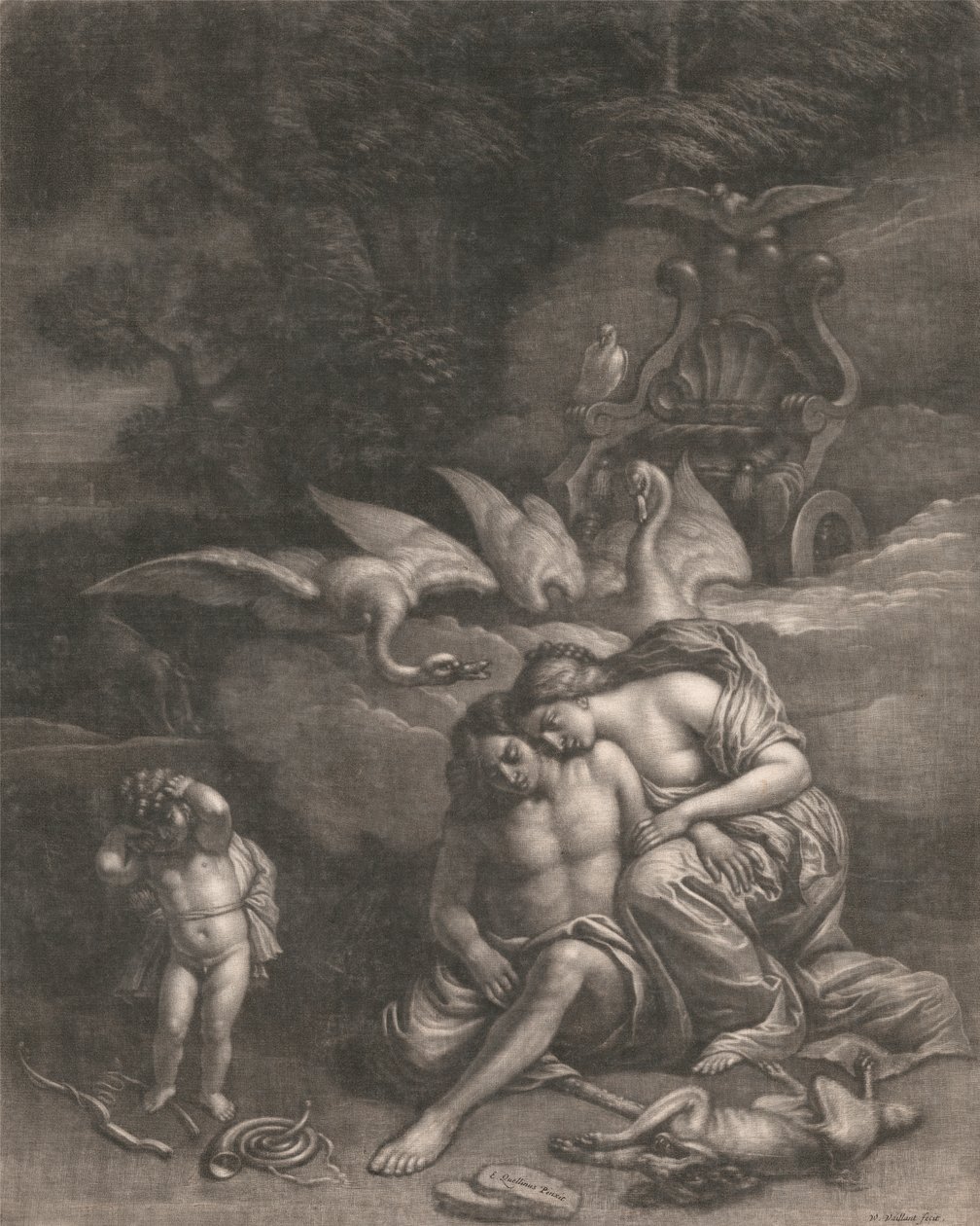 Adonis umiera w ramionach Wenus autorstwa Wallerant Vaillant