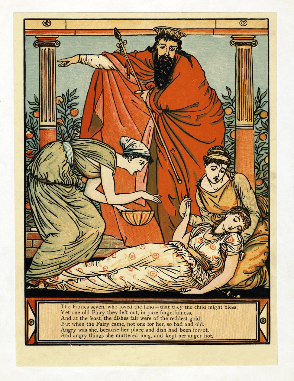 I zapada w sen jak śmierć, z książki The Blue Beard Picture Book, pub. 1879 autorstwa Walter Crane